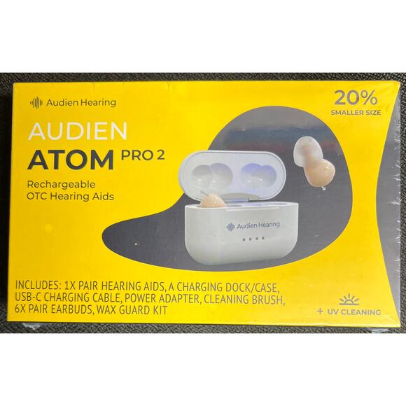 Audien Hearing Atom Pro 2 Rechargeable OTC Hearing Aids NEW/SEALED! - Picture 1 of 3